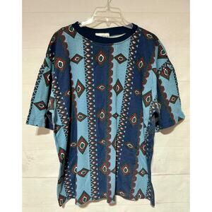 Vintage 1980’s ANGDERSON men’s Sz L blue southwest print ringer t-shirt